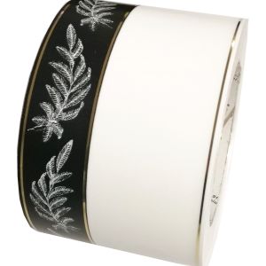 szarfa pogrzebowa 8cmx50y, biała z czarnym szerokim pasem