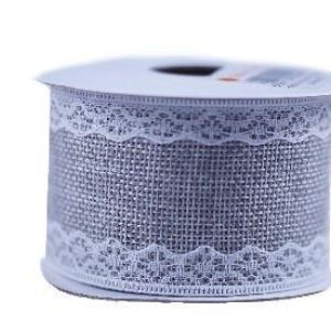 Wstążka jutowa z koronką – siwa