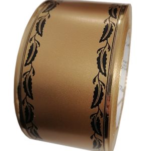 Szarfa 6cm x 50y złota czarne listki