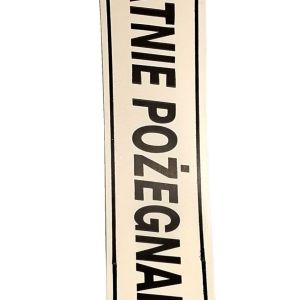 TAŚMA POGRZEBOWA 5CM X 100M KREMOWA, DRUKOWANY CZARNY NAPIS