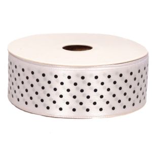 Wstążka satynowa w kropki 25 mm x 18 m – biała