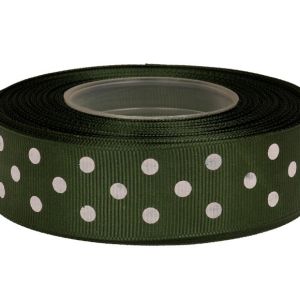 Wstążka ryps w grochy 25 mm x 22 m – oliwkowa