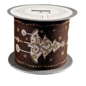 Wstążka w choinki 8 cm x 5 m – brązowa