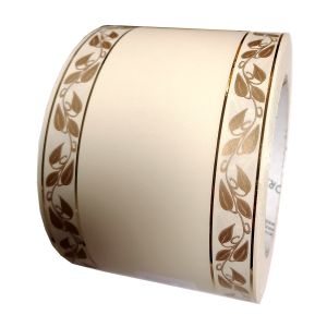 Szarfa kremowa 8cm x 50y złote listki