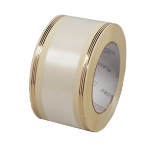 Taśma pogrzebowa kremowa w złote paseczki- autostrada