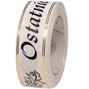 Taśma pogrzebowa 4 cm x 50 y – biała z czarnym napisem złoty pasek