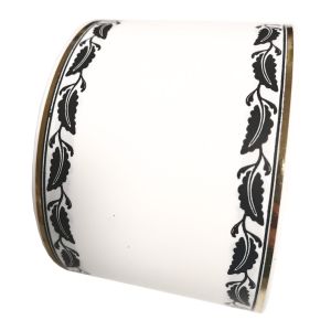 Szarfa pogrzebowa białą w czarne listki – złoty pasek 8cmx50y