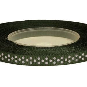 Wstążka ryps w kropki 6 mm x 22 m – oliwkowa 44