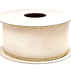 Wstążka jutowa 4 cm x 4, 5 m – biały + złoty