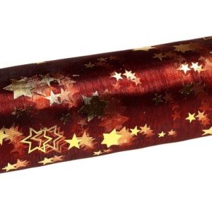 Organza świąteczna w gwiazdki 36cm x 9m – bordowa