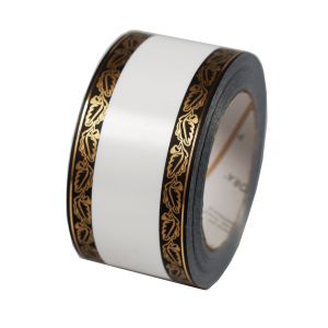 Taśma pogrzebowa biała z czarno-złotym wzorem – 16