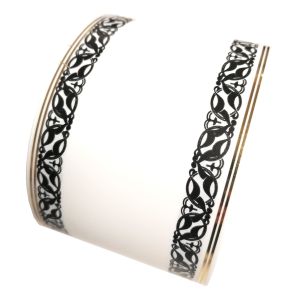 Szarfa pogrzebowa 8cmx50y biała w czarny ornament