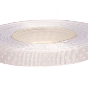 Wstążka ryps w kropki 12 mm x 22 m – biała