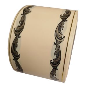 Szarfa 8cm x 50y kremowa w ornament- złoty pasek