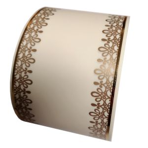 Szarfa 8cm x 50y kremowa złoty ornament