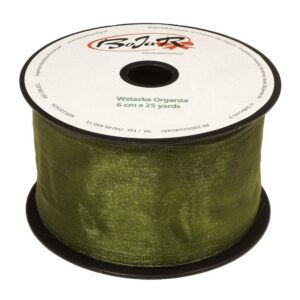 Organza wstążka - 6 cm x 25 m | 5087 - Oliwkowy ciemny