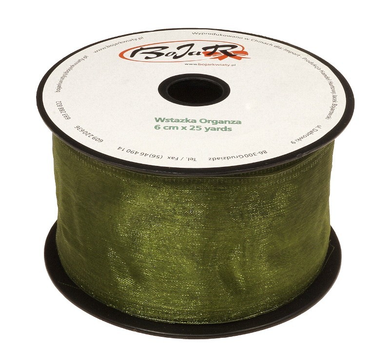 Organza wstążka - 6 cm x 25 m | 5087 - Oliwkowy ciemny