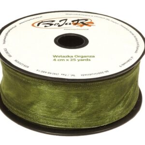 Organza wstążka - 4 cm x 25 m | 5087 - Oliwkowy ciemny