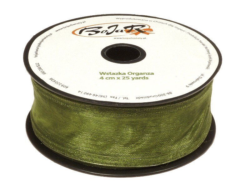 Organza wstążka - 4 cm x 25 m | 5087 - Oliwkowy ciemny