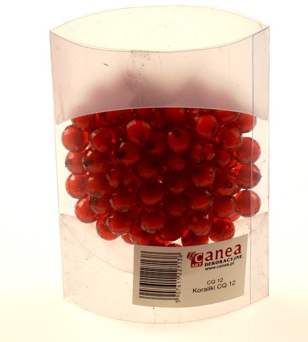 Korale ozdobne - czerwone z białym wypełnieniem - 100 szt./op.