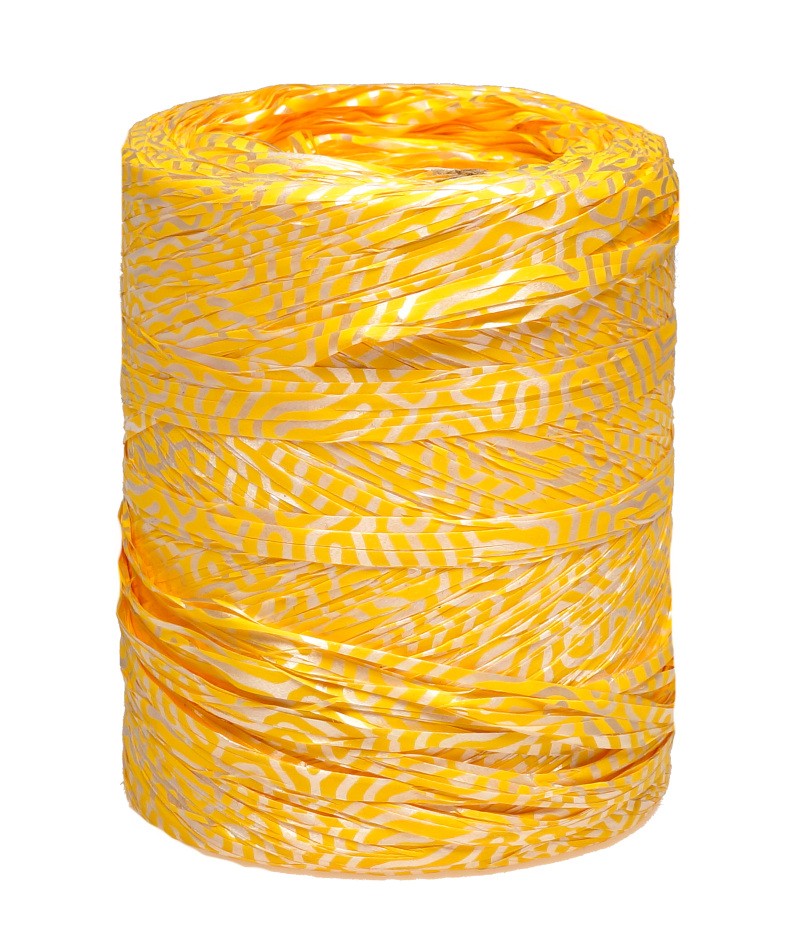 Rafia włoska żółta w srebrne wzory - R7001