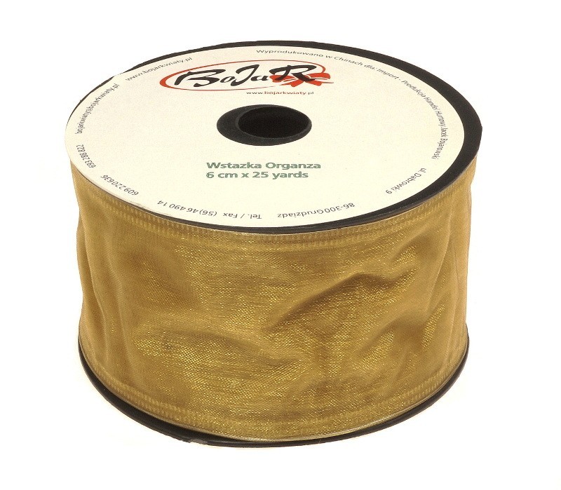 Organza wstążka - 6 cm x 25 m - złoty