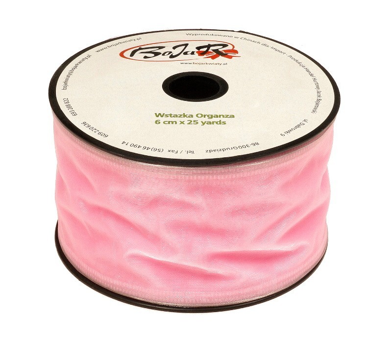 Organza wstążka - 6 cm x 25 m - różowy
