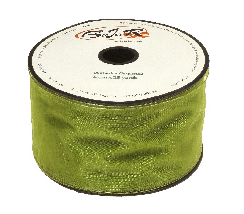 Organza wstążka - 6 cm x 25 m - oliwkowy jasny