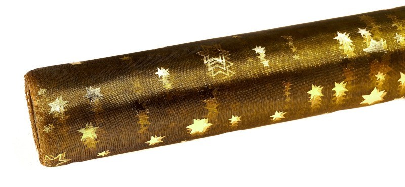 Organza świąteczna w gwiazdki 36cm x 9m - oliwkowa