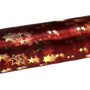 Organza świąteczna w gwiazdki 36cm x 9m - bordowa