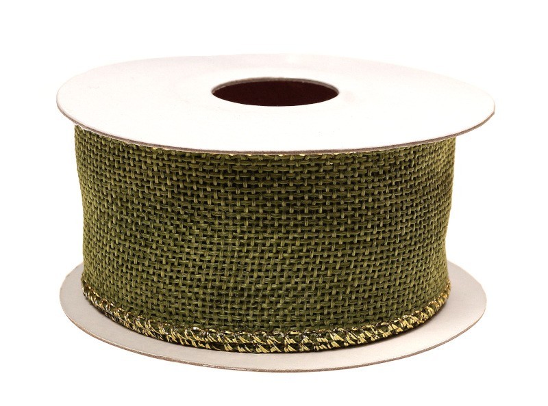 Wstążka jutowa 4 cm x 5 y - oliwkowa