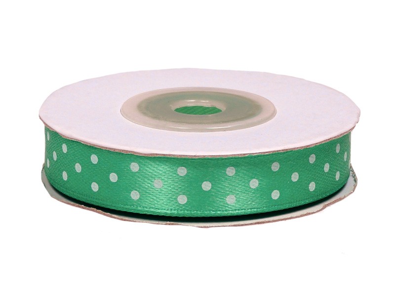 Wstążka satynowa w kropki 12 mm x 18 m - miętowa