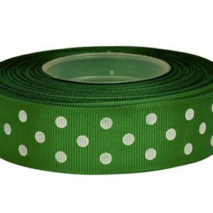 Wstążka ryps w grochy 25 mm x 25 y - zielona