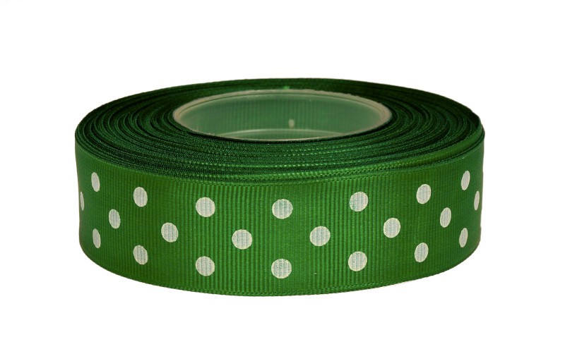 Wstążka ryps w grochy 25 mm x 25 y - zielona