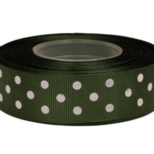 Wstążka ryps w grochy 25 mm x 25 y - oliwkowa