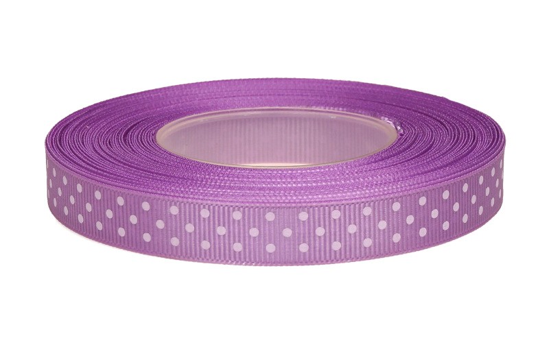 Wstążka ryps w kropki 12 mm x 25 y - fioletowa