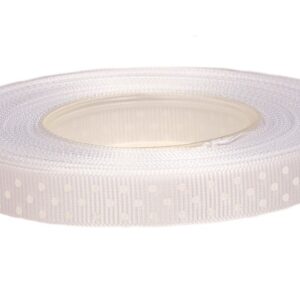 Wstążka ryps w kropki 12 mm x 25 y - biała