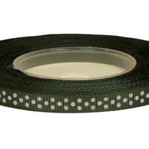 Wstążka ryps w kropki 6 mm x 25 y - oliwkowa