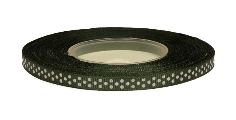 Wstążka ryps w kropki 6 mm x 25 y - oliwkowa