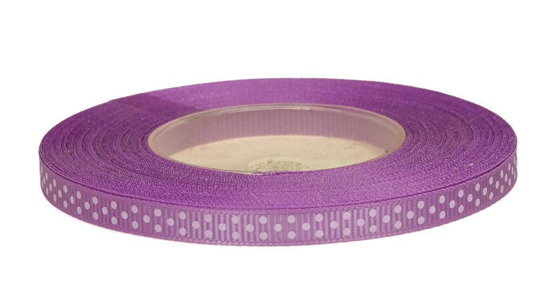 Wstążka ryps w kropki 6 mm x 22 m - fioletowa 13