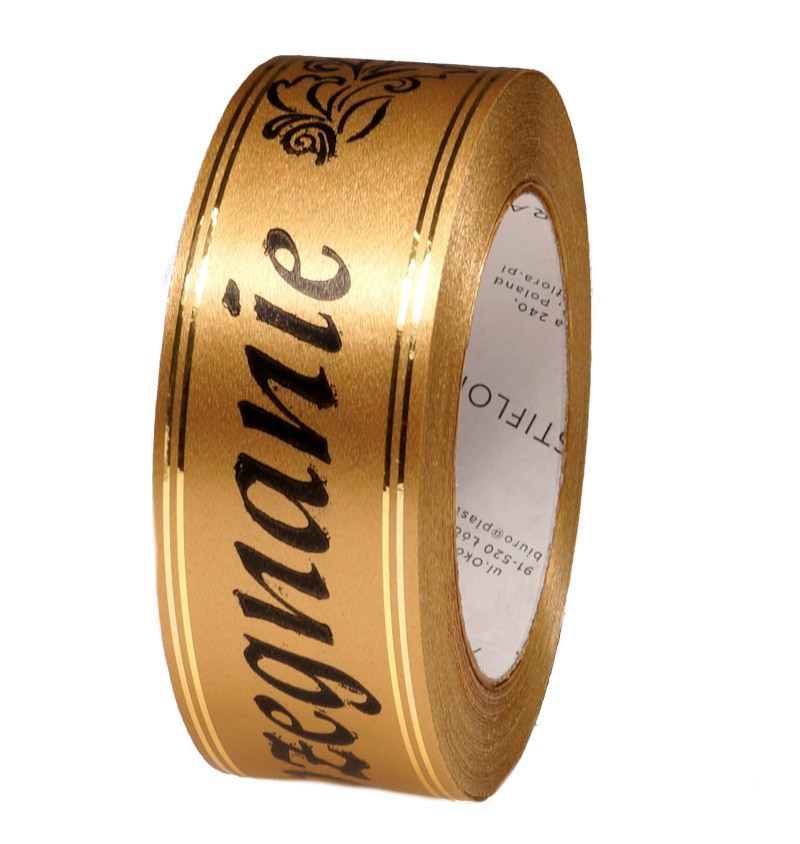 Taśma pogrzebowa 5 cm x 50 y - złota z czarnym napisem