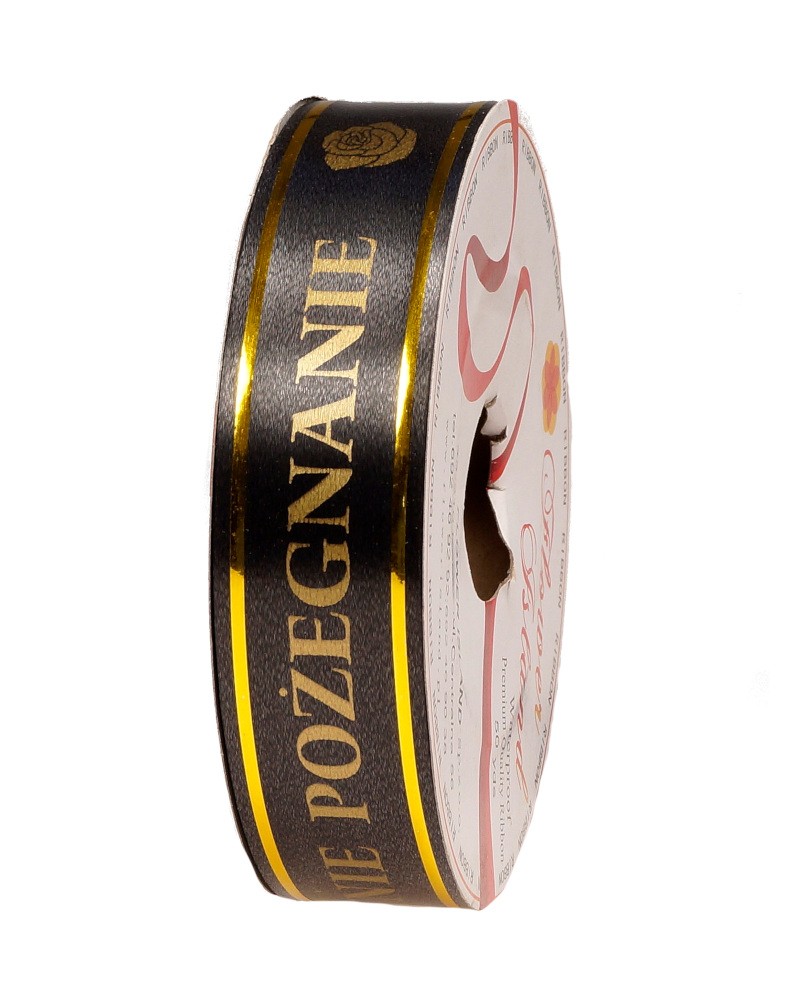 Taśma pogrzebowa 3 cm x 45 m - czarno-złota