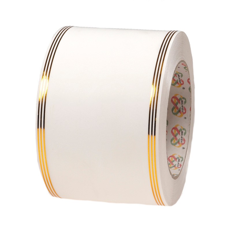 Szarfa pogrzebowa 8 cm x 45 m - biała ze złotymi paskami