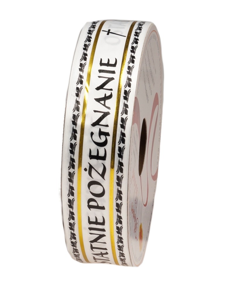 Taśma pogrzebowa z napisem 3 cm x 45 m - biało-czarno-złota