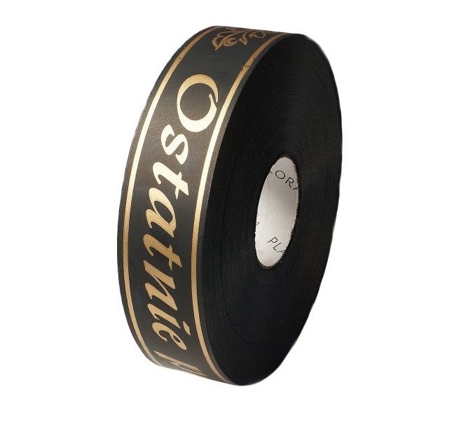 Taśma pogrzebowa 3 cm x 100 m - czarna ze złotym napisem