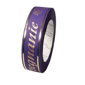 Taśma pogrzebowa 3 cm x 45 m - fioletowa ze złotym napisem
