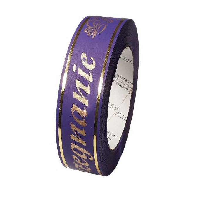 Taśma pogrzebowa 3 cm x 45 m - fioletowa ze złotym napisem