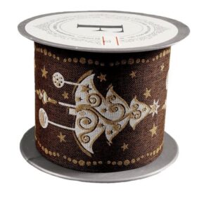 Wstążka w choinki 8 cm x 5 m - brązowa