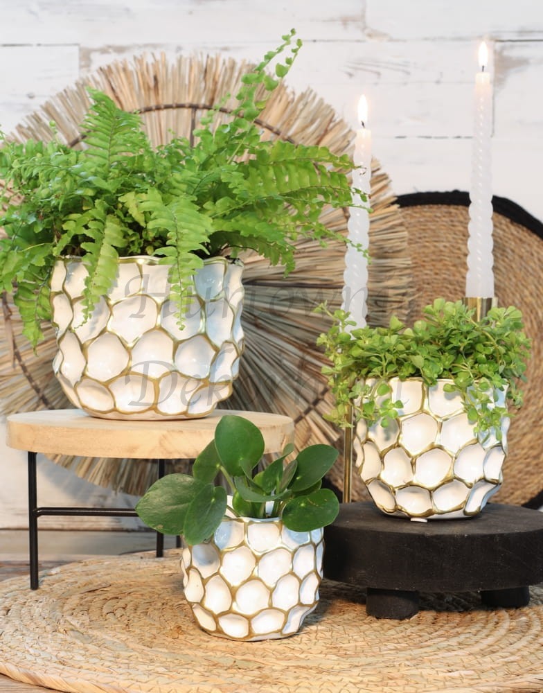 Osłonka ceramiczna tłoczona biało-złota mała