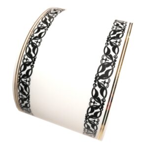 Szarfa pogrzebowa 8cmx50y biała w czarny ornament